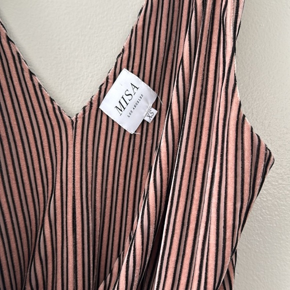 Revolve x Misa Los Angeles V Neck Tie Bodysuit in Velvet Stripe - Picture 2 of 6